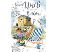 For A Special Uncle Allotment Shed & Deck Chair 9" x 6" Happy Birthday Card