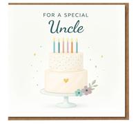 For a Special Uncle Birthday Card - Elegant Two-Tier Cake with Colourful Candles and Confetti - Pastel Design for Uncle