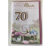 For A Wonderful Mum With Love On Your 70th Birthday Card Age 70 70th Seventy White/Pink/Gold Garden Bench/Words 3D/Foil Detail(PRELUDE45688)