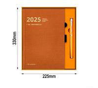 For A5 Leather Journal with Permanently Attached Metal Pen Including Chinese Philosophical Sayings and Calendar Grids for Office Use (Brown)