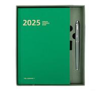 For A5 Leather Journal with Permanently Attached Metal Pen Including Chinese Philosophical Sayings and Calendar Grids for Office Use (Green)