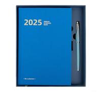 For A5 Leather Journal with Permanently Attached Metal Pen Including Chinese Philosophical Sayings and Calendar Grids for Office Use (Blue)