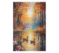 for Adults 1000 PCS Jigsaw Puzzle Autumn River Ducks Jigsaws for Adults Family Game Difficult Hard Challenging Game Gifts 1000 PCS