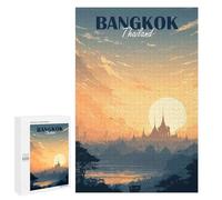 for Adults 1000 PCS Jigsaw Puzzle Bangkok Thailand Sunset Cityscape Illustration Jigsaw for Adults Relaxing Games For Family Fun Challenging Game Gifts 1000 PCS