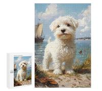 for Adults 1000 PCS Jigsaw Puzzle Beachside Pup with Sailing Boat Jigsaw Puzzles for Adults Staycation Kill Time Every Piece Is Unique - Great Gift for Gaming 1000 PCS