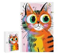 for Adults 1000 PCS Jigsaw Puzzle Cartoon Orange Cat with Big Eyes Jigsaw for Adults Relaxing Games For Family Fun Challenging Game Gifts 1000 PCS
