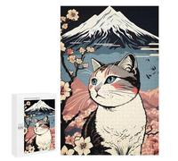 for Adults 1000 PCS Jigsaw Puzzle Cat Mount Fuji Cherry Blossoms Teenagers Puzzles Hands-on Game Home Decoration Challenging Game Gifts 1000 PCS