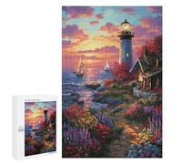 for Adults 1000 PCS Jigsaw Puzzle Coastal Lighthouse Sunset Scene Jigsaw Puzzles for Adults Staycation Kill Time Every Piece Is Unique - Great Gift for Gaming 1000 PCS