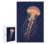 for Adults 1000 PCS Jigsaw Puzzle Colorful Jellyfish Illustration on Dark Blue Teenagers Puzzles Hands-on Game Home Decoration Challenging Game Gifts 1000 PCS