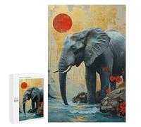 for Adults 1000 PCS Jigsaw Puzzle Elephant with Sunset Jigsaw for Adults Relaxing Games For Family Fun Challenging Game Gifts 1000 PCS