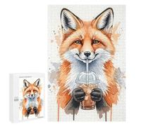 for Adults 1000 PCS Jigsaw Puzzle Fox Watercolor Drinking Iced Coffee Teenagers Puzzles Hands-on Game Home Decoration Challenging Game Gifts 1000 PCS