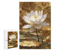 for Adults 1000 PCS Jigsaw Puzzle Golden Lotus Pond Scene Jigsaw Puzzles for Adults Staycation Kill Time Every Piece Is Unique - Great Gift for Gaming 1000 PCS