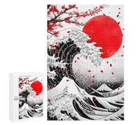 for Adults 1000 PCS Jigsaw Puzzle Katsushika Hokusai Wave Red Moon Puzzles for Adults Anti-Stress Toys Difficult Hard Fun Activities at Home 1000 PCS