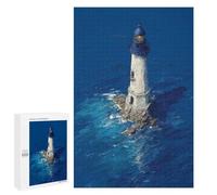 for Adults 1000 PCS Jigsaw Puzzle Lighthouse in The Ocean Deep Blue Lighthouse at Sea Dramatic Coastal Art Jigsaw for Adults Relaxing Games For Family Fun Challenging Game Gifts 1000 PCS