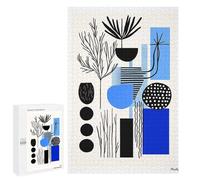 for Adults 1000 PCS Jigsaw Puzzle Modern Blue & Black Abstract Botanical Art - Minimal Decor Jigsaw for Adults Relaxing Games For Family Fun Challenging Game Gifts 1000 PCS