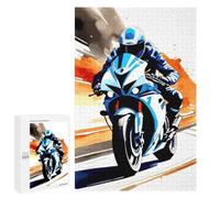 for Adults 1000 PCS Jigsaw Puzzle Motorcycle Rider in Blue And White Jigsaw for Adults Relaxing Games For Family Fun Challenging Game Gifts 1000 PCS