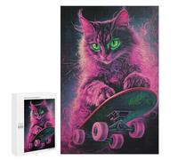 for Adults 1000 PCS Jigsaw Puzzle Neon Skateboarding Cat Art Print-8 Jigsaw Puzzles for Adults Staycation Kill Time Every Piece Is Unique - Great Gift for Gaming 1000 PCS