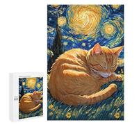 for Adults 1000 PCS Jigsaw Puzzle Orange Tabby Cat Sleeping in Starry Night Jigsaw for Adults Relaxing Games For Family Fun Challenging Game Gifts 1000 PCS