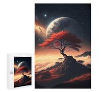 for Adults 1000 PCS Jigsaw Puzzle Red Tree Under A Giant Moon Teenagers Puzzles Hands-on Game Home Decoration Challenging Game Gifts 1000 PCS