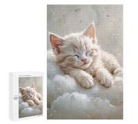 for Adults 1000 PCS Jigsaw Puzzle Sleeping White Kitten on Clouds Jigsaw for Adults Relaxing Games For Family Fun Challenging Game Gifts 1000 PCS