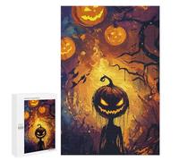 for Adults 1000 PCS Jigsaw Puzzle Spooky Halloween Pumpkin Patch Illustration Teenagers Puzzles Hands-on Game Home Decoration Challenging Game Gifts 1000 PCS