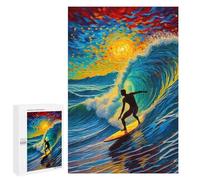 for Adults 1000 PCS Jigsaw Puzzle Surfer in Sunset Wave Starry Night Jigsaw for Adults Relaxing Games For Family Fun Challenging Game Gifts 1000 PCS