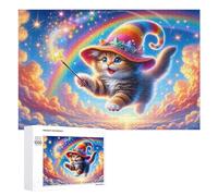 for Adults 1000 PCS Puzzle Magical Kitten in Rainbow Hat Adult Puzzles Hands-on Game Improve Memory Unique Gifts for Birthday And Christmas 1000 PCS