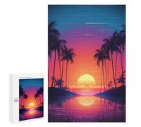 for Adults 1000 PCS Puzzle Neon Sunset Palm Beach Jigsaw Puzzles for Adults But Fun And Humorous for Birthday, Chrismas for Is Ideal As A Gift 1000 PCS