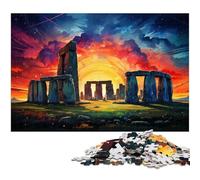 for Adults 1000 Piece Color Illustration of Stonehenge Jigsaw Puzzle for Adults Wood Jigsaw Fun Puzzles Games 1000 PCS(75x50cm)