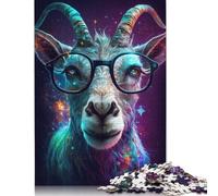 for Adults 1000 Piece Goat with Glasses Jigsaw Puzzle Gift Cardboard Jigsaw Educational Game Challenge Toy (Size 38x26cm)