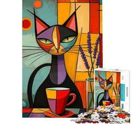 for Adults 1000 Piece Jigsaw Puzzle Abstract Cat And Coffee Quiet Time Brain Exercise Firm Stable Connected Parts Unique Birthday Surprise (Size 38x52cm)