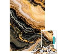 for Adults 1000 Piece Jigsaw Puzzle Abstract Gold And Black Marble Texture Quiet Time Brain Exercise Firm Stable Connected Parts Unique Birthday Surprise (Size 38x26cm)
