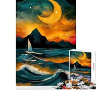 for Adults 1000 Piece Jigsaw Puzzle Abstract Sailboat Under Crescent Moon Jigsaw 1000 Pieces Impossible Game Great Gifts for Games Precision Cutting (38x52cm)