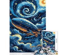 for Adults 1000 Piece Jigsaw Puzzle Airship in Starry Night Sky Jigsaw 1000 Pieces Impossible Game Great Gifts for Games Precision Cutting (38x52cm)