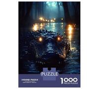 for Adults 1000 Piece Jigsaw Puzzle Alligator in Swamp with Glowing Eyes Jigsaw Brain Teaser Game Home Decoration Unique Birthday And Xmas Gifts 52x38cm/1000pcs