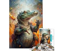 for Adults 1000 Piece Jigsaw Puzzle Alligator Wizard with Fire Staff Toy Intellectual Game Impossible Game for The Whole for Women Men (Size 38x52cm)