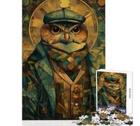 for Adults 1000 Piece Jigsaw Puzzle Art Deco Owl Portrait Shared Joyful Home Experience Wonderful Festive (38X26cm)