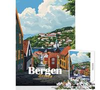 for Adults 1000 Piece Jigsaw Puzzle Bergen, Norway Cityscape Jigsaw 1000 Pieces Impossible Game Great Gifts for Games Precision Cutting (38x26cm)