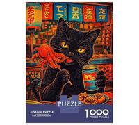 for Adults 1000 Piece Jigsaw Puzzle Black Cat Eating Octopus And Drinking Soda Jigsaws for Adults Anti-Stress Toys For Family Fun Fun Activities at Home 38x26cm/1000pcs
