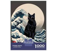 for Adults 1000 Piece Jigsaw Puzzle Black Cat Great Wave Jigsaw for Adults Family Game Improve Memory Christmas Birthday Gifts 38x26cm/1000pcs