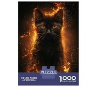 for Adults 1000 Piece Jigsaw Puzzle Black Cat Surrounded by Fire Teenager Puzzles Toy Wall Decor Stress Reliever Fun at Home Activities, 38x26cm/1000pcs