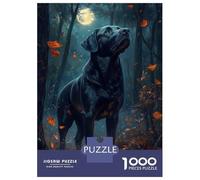 for Adults 1000 Piece Jigsaw Puzzle Black Dog in Moonlight Forest Adult Jigsaw Toy Wall Decor Difficult Challenge Fun at Home Activities, 38x26cm/1000pcs