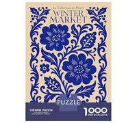 for Adults 1000 Piece Jigsaw Puzzle Blue Floral Winter Market Paris Jigsaw Brain Teaser Game Home Decoration Unique Birthday And Xmas Gifts 70x50cm/1000pcs