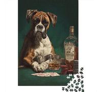 for Adults 1000 Piece Jigsaw Puzzle Boxer Dog Playing Cards Adult Jigsaw Puzzle Brain Teaser Game For Family Fun Christmas Birthday Gifts 38x26cm/1000pcs