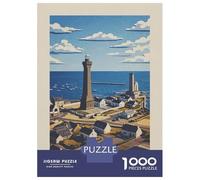 for Adults 1000 Piece Jigsaw Puzzle Brittany, France Coastal Town Illustration Jigsaw Brain Teaser Game Home Decoration Unique Birthday And Xmas Gifts 38x26cm/1000pcs