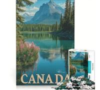 for Adults 1000 Piece Jigsaw Puzzle Canada Wilderness - Majestic Mountains And Mirror Lake Travel Poster, Educational Games, For Family Fun, Artists Collection, Fine Art 50x75cm