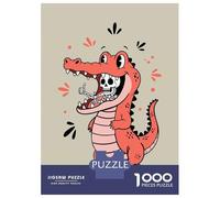 for Adults 1000 Piece Jigsaw Puzzle Cartoon Alligator Eating Skeleton Thumbs Up Puzzle for Adults Relaxing Games Birthday Present Unique Birthday And Xmas Gifts 70x50cm/1000pcs