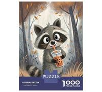 for Adults 1000 Piece Jigsaw Puzzle Cartoon Raccoon Drinking Bubble Tea Jigsaw Brain Teaser Game Home Decoration Unique Birthday And Xmas Gifts 52x38cm/1000pcs