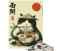 for Adults 1000 Piece Jigsaw Puzzle Cat Eating Ramen with A Hat Fun at Home Activities, Hand Speed Race Family Game Suitable for People Aged 14 And Above (50x75cm)
