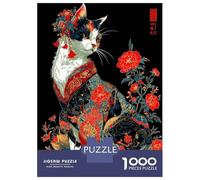 for Adults 1000 Piece Jigsaw Puzzle Cat in Kimono with Floral Adornments Jigsaws for Adults Anti-Stress Toys For Family Fun Fun Activities at Home 70x50cm/1000pcs